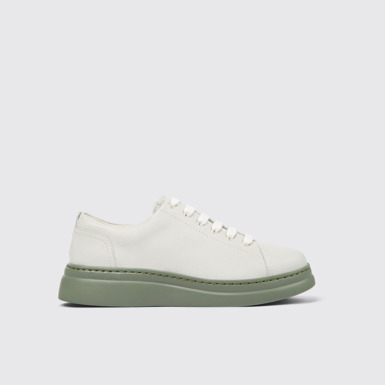 Side view of Runner Up White non-dyed leather sneakers for women