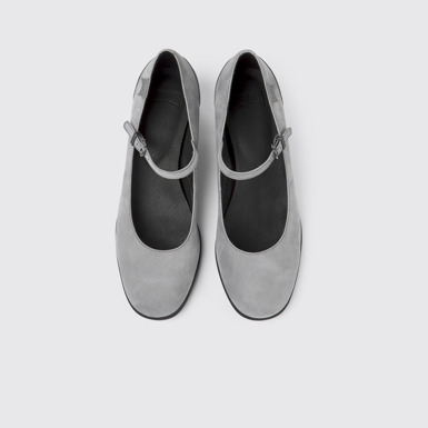 Overhead view of Katie Gray nubuck Mary Jane heels