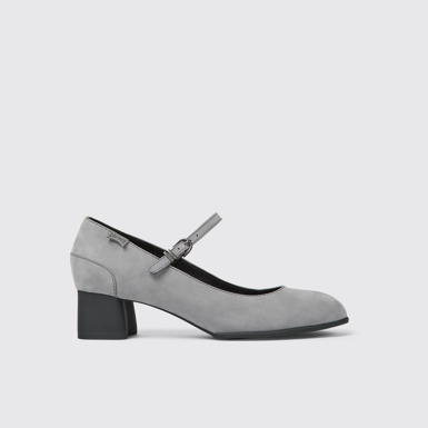Side view of Katie Gray nubuck Mary Jane heels