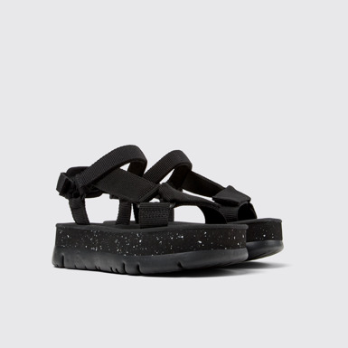 Front view of Oruga Up Black recycled PET sandals for women