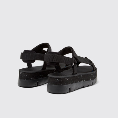 Back view of Oruga Up Black recycled PET sandals for women