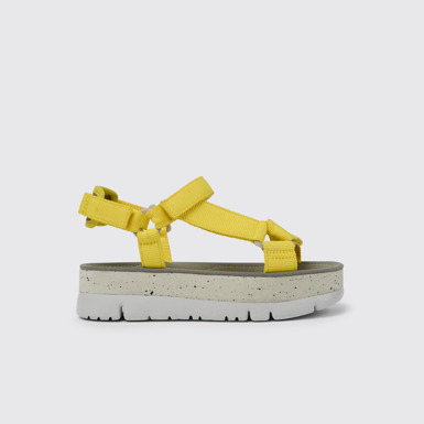 Side view of Oruga Up Yellow recycled PET sandals for women