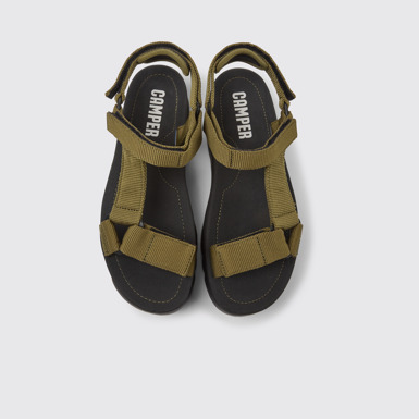 Overhead view of Oruga Up Green recycled PET sandals for women