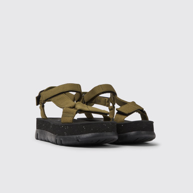 Front view of Oruga Up Green recycled PET sandals for women