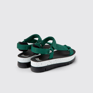 Back view of Oruga Up Green textile sandals for women
