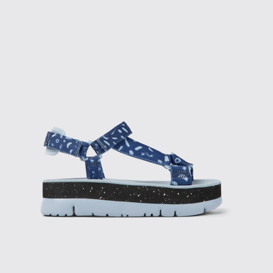Side view of Oruga Up Multicolored textile sandals for women