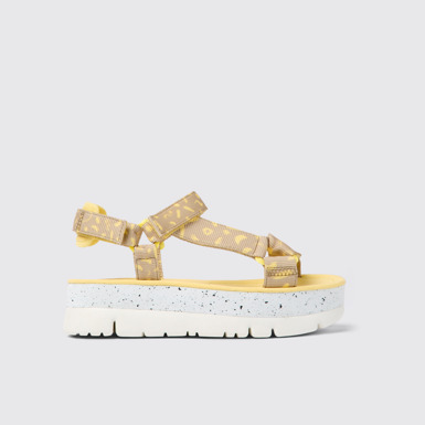 Side view of Oruga Up Multicolored textile sandals for women