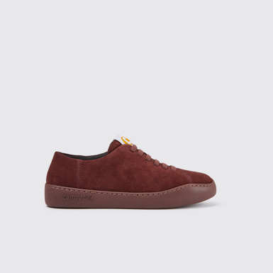 Side view of Peu Touring Burgundy suede sneakers