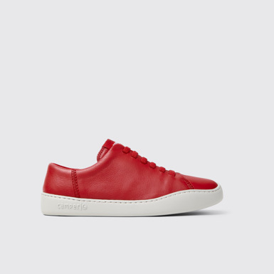 Side view of Peu Touring Red Leather Sneakers for Women.