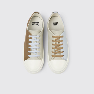 Overhead view of Twins Gray Leather Sneakers for Women.