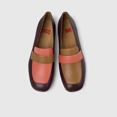 Overhead view of Twins Gray Leather Ballerinas for Women.