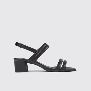 Side view of Katie Black leather sandals for women
