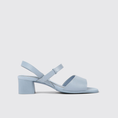Side view of Katie Blue leather sandals for women