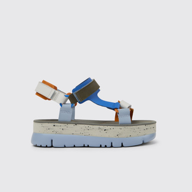 Oruga Up Sandalia de piel en color azul, naranja y blanca para mujer