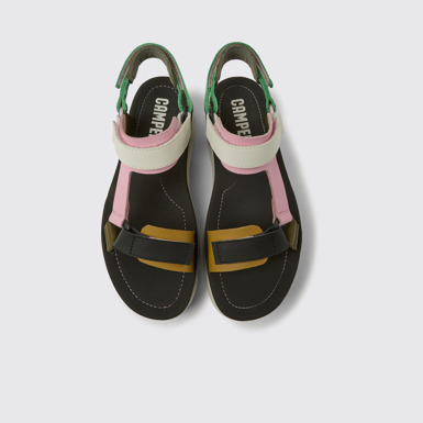 Oruga Up Sandalia de piel en color verde, rosa y blanca para mujer
