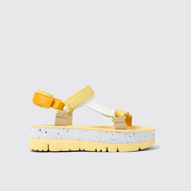 Side view of Oruga Up Multicolored leather sandals for women