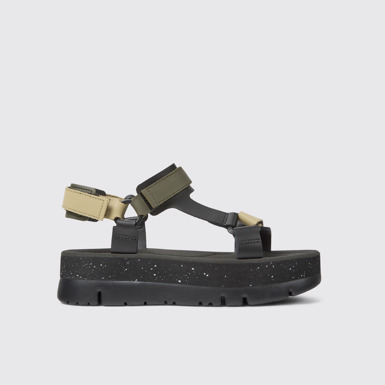 Side view of Oruga Up Multicolored leather sandals for women