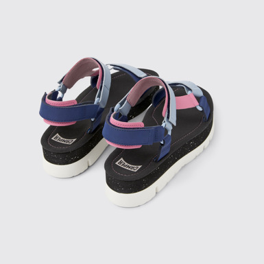 Back view of Oruga Up Multicolored leather sandals for women
