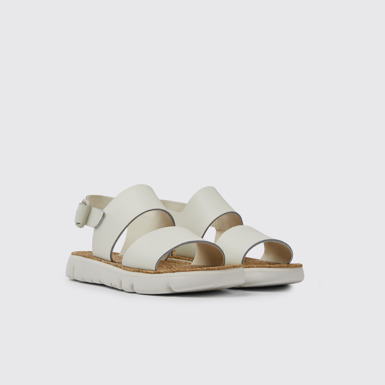 Front view of Oruga White leather sandals for women