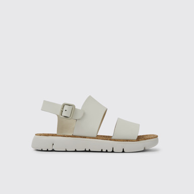 Side view of Oruga White leather sandals for women