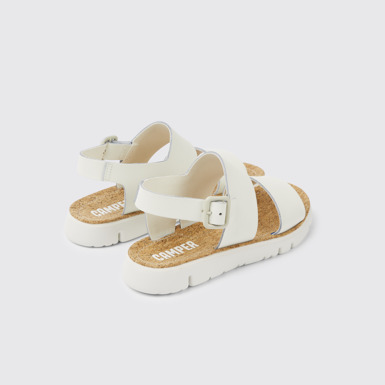 Back view of Oruga White leather sandals for women