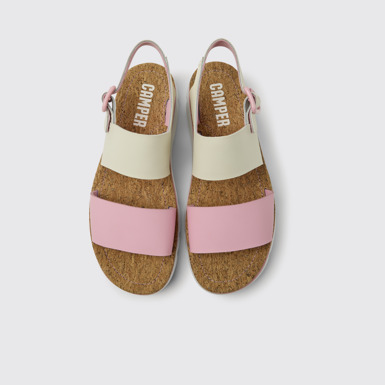 Oruga Sandalias de piel blanco y rosas para mujer
