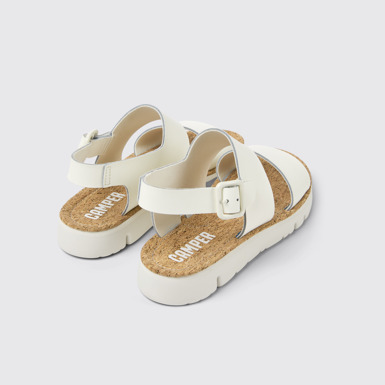 Back view of Oruga White leather sandals for women