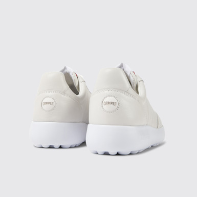Back view of Pelotas XLF White Leather and Textile Sneakers for Women.