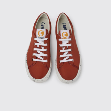 Overhead view of Peu Touring Red recycled PET sneakers for women
