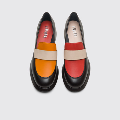 Overhead view of Twins Multi-colored full grain leather moccasin