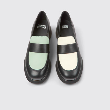 Overhead view of Twins Black leather moccasins for women