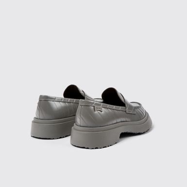 Back view of Twins Gray leather loafers for women