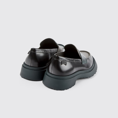 Back view of Twins Black and gray leather loafers for women