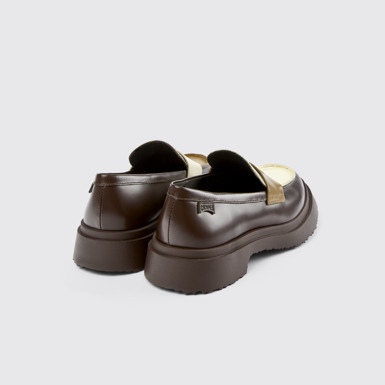 Back view of Twins Brown and white leather loafers for women