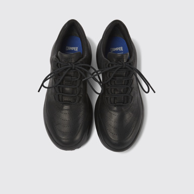 Overhead view of CRCLR Breathable women's black leather sneakers