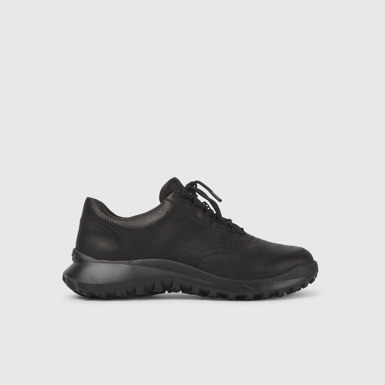 Side view of CRCLR Breathable women's black leather sneakers