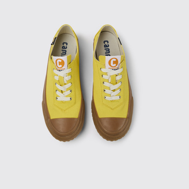 Overhead view of Camaleon Yellow recycled cotton sneakers for women