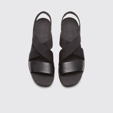 Overhead view of Alright Black leather women’s sandal