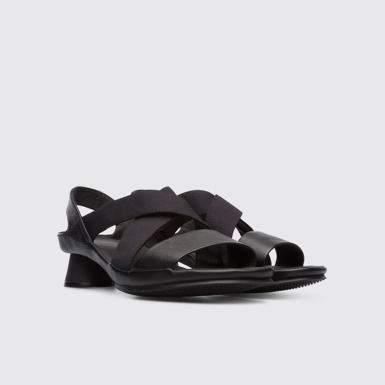 Front view of Alright Black leather women’s sandal