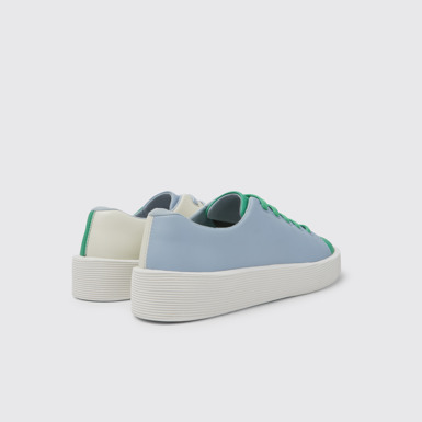 Back view of Twins Green, blue, and white leather sneakers for women