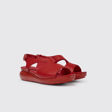 Front view of Balloon Red leather sandals for women