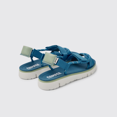 Back view of Oruga Blue and green leather sandals for women