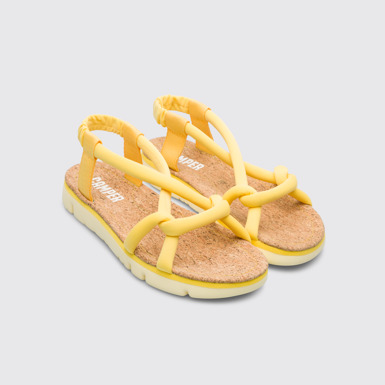 Front view of Oruga Yellow sandal for women