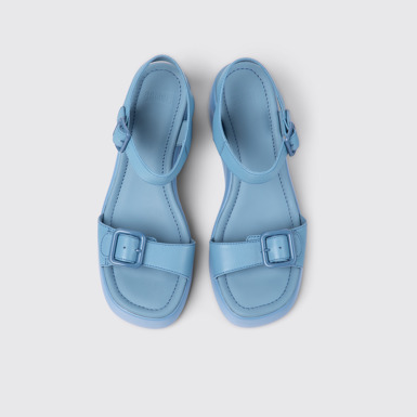 Overhead view of Kaah Blue leather sandals for women