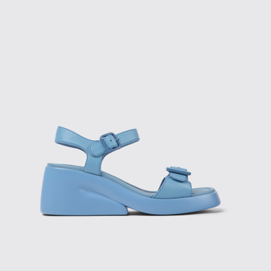 Side view of Kaah Blue leather sandals for women