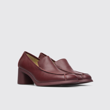 Front view of Meda Burgundy moccasin with heel for women