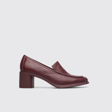 Side view of Meda Burgundy moccasin with heel for women