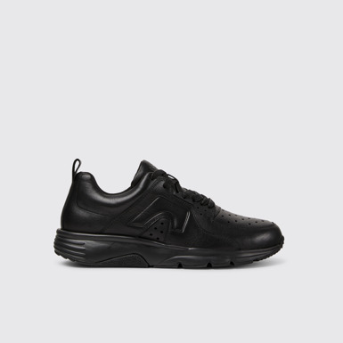 Side view of Drift Black leather sneakers for women