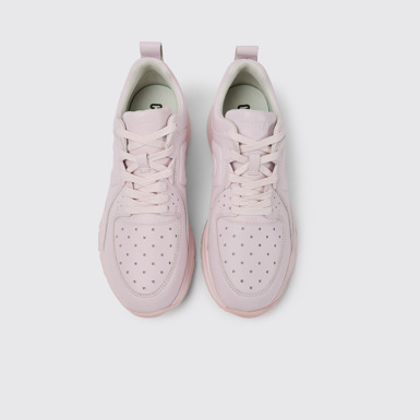 Overhead view of Drift Pink leather sneakers for women