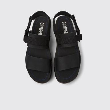 Overhead view of Oruga Up Black leather sandals for women